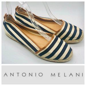 Antonio Melani Ballet Flats Loafers Shoes Sz 9 Blue White Striped Espadrilles